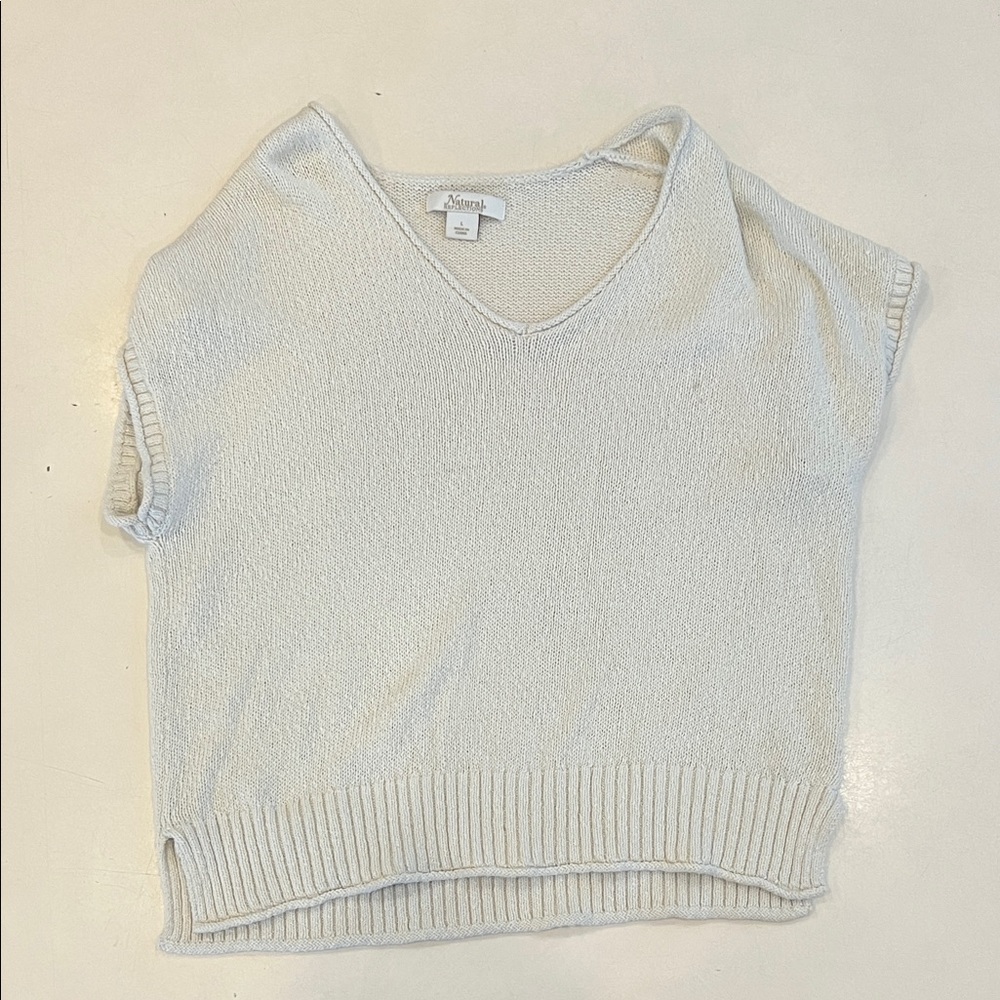 White Knit V-Neck Sweater